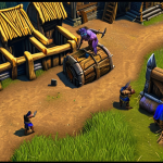 ** Warcraft III: Peasants mining gold and chopping wood, emphasizing resource optimization.

**