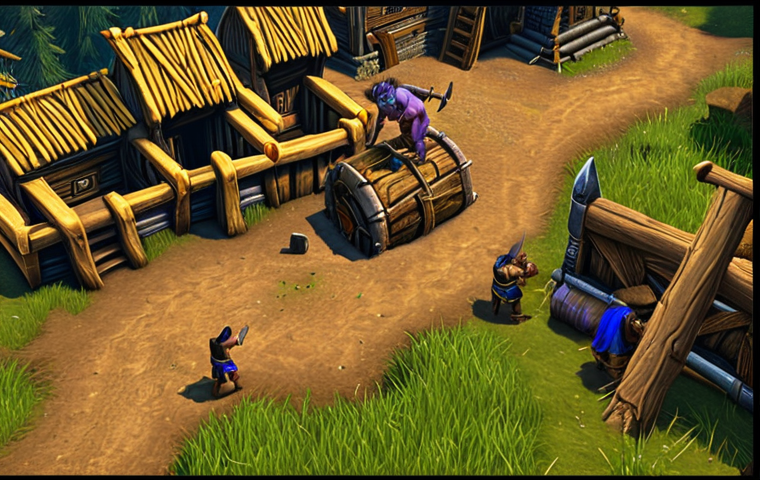 ** Warcraft III: Peasants mining gold and chopping wood, emphasizing resource optimization.

**